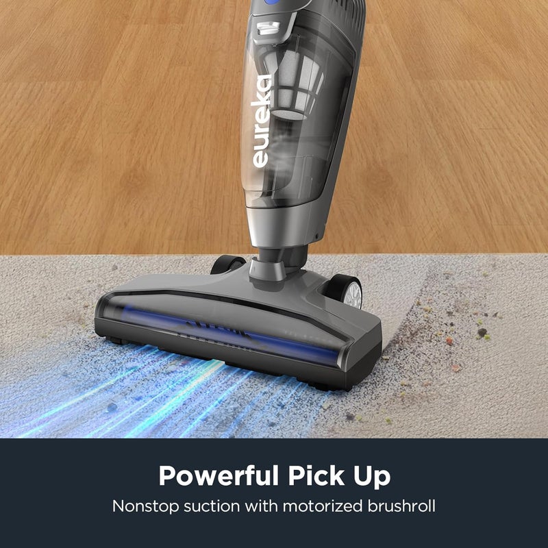 EUREKA مكنسة كهربائية عمودية سلكية لتنظيف شعر الحيوانات الأليفة في المنزل، مكنسة عمودية خفيفة الوزن مع شفط قوي للسجاد والبلاط والأرضيات الصلبة، زرقاء، 3 في 1 مكنسة يدوية NES312 - Image 2